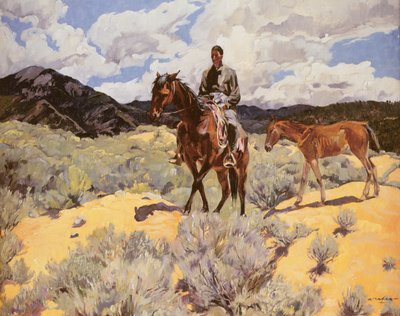Indian on Horseback with Colt, c.1930 by Walter Ufer